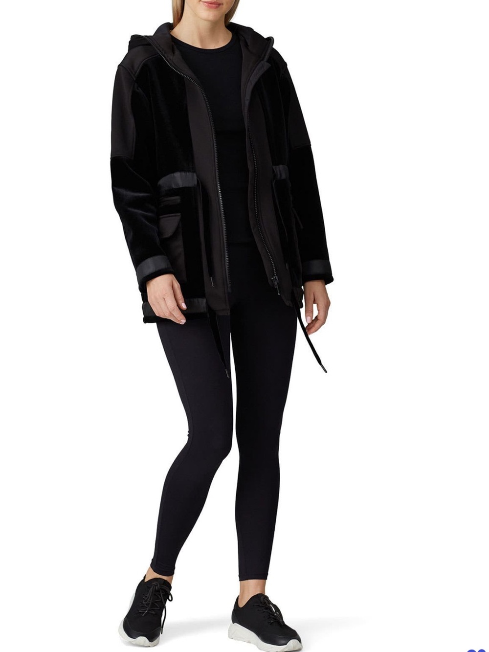 ALALA Black Velvet Hooded Bomber Jacket Size Large